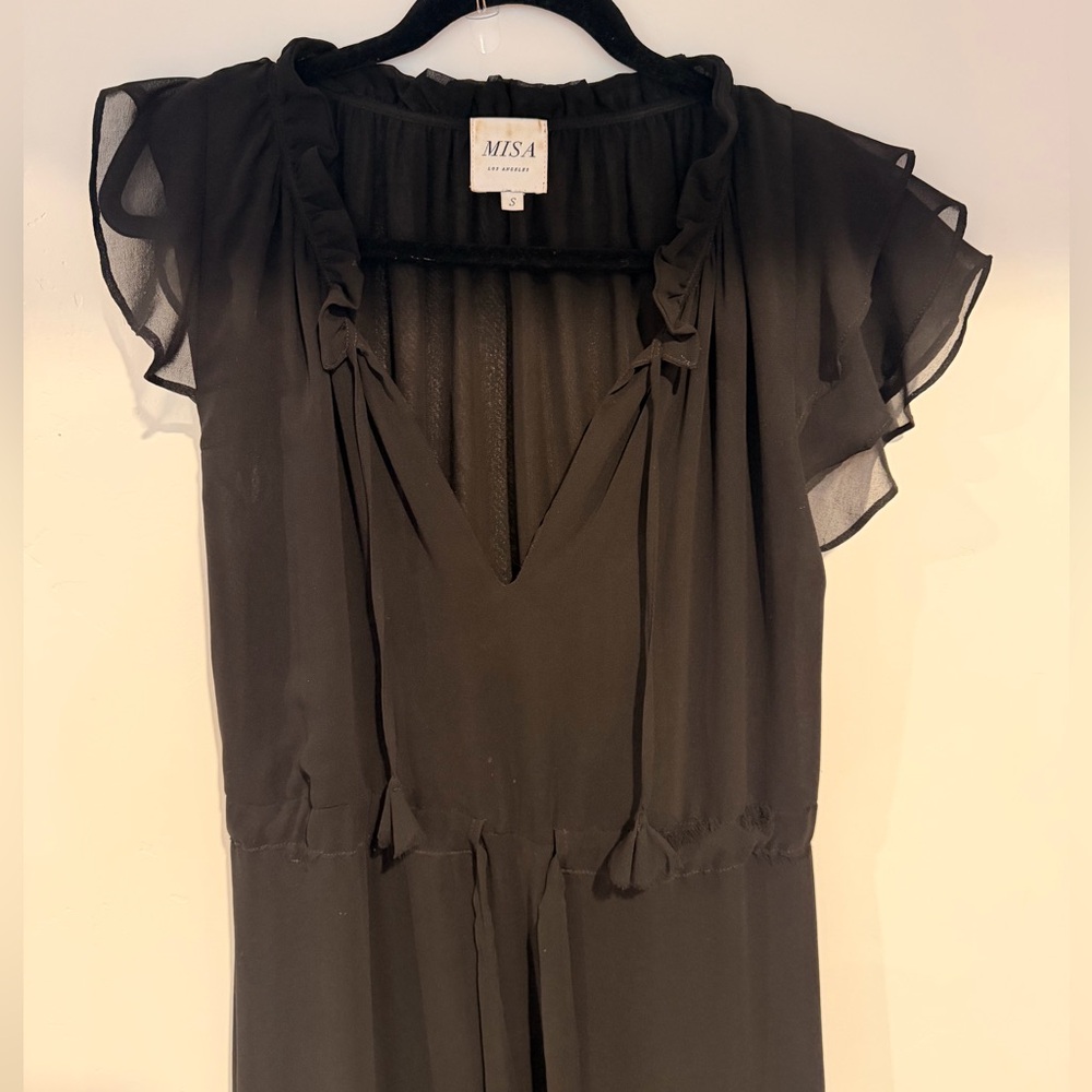 MISA Midi Dress Anis Black Grommet-Trim Georgette Flutter Sleeve